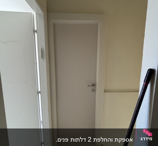 דלת לבנה סגורה עם ידית כסופה